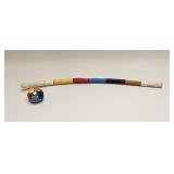 VTG NATIVE INDIAN WOOD PAINTED STICK & SKIN BALL