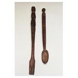 VINRAGE AFRICAN CARVED FACES FORK & SPOON