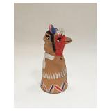VINTAGE FOLK ART CLAY BELL MAN & CHICKEN