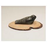 VTG ALASKA STONE CARVED BIRD ON WOOD BASE SIGNED