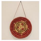 VINTAGE MEXICO HANGING WOVEN BASKET COLORFUL