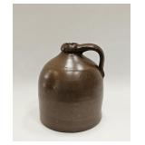 BROWN GLAZE STONEWARE PRIMITIVE WHISKEY JUG 1900S