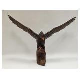VINTAGE WOOD HAND CARVED EAGLE SCULPTURE