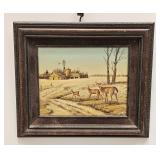 SIGNED LANDSCAPE FARM WITH DEER