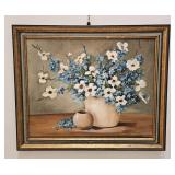 VINTAGE SIGNED CAROL STILL LIFE FLOWERS PAINTING