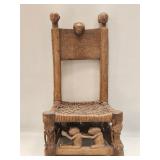 VTG AFRICAN FIGURAL CARVED WOOD LOW TRIBAL CHAIR