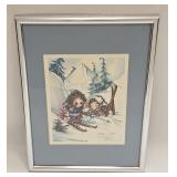 WHIMSICAL GIRLS SKIING PRINT NUMBERED