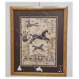 VINTAGE NATIVE PRINT HORSES FANCY CUT MAT