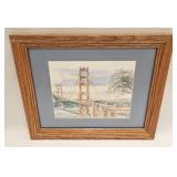 VINTAGE WATERCOLOR SAN FRANCISCO BRIDGE