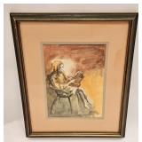 ARTIST MILLS WATERCOLOR YOUNG GIRL IN CHAIR