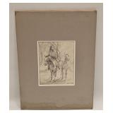 VTG JIM PECHA DRAWING GIRL & TWO HORSES 1977