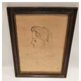 VINTAGE MID CENTURY DRAWING LADY WATER SKIING