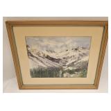 WONDERFUL WATERCOLOR WINTER MOUNTAIN VIEW SIGNED