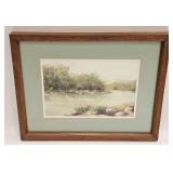 VINTAGE SIGNED WATERCOLOR RIVER BANK