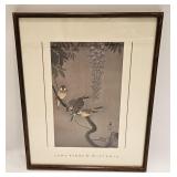 VTG ASIAN SONGBIRDS & WISTERIA LITHO PRINT