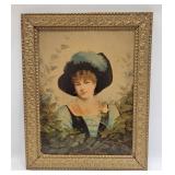 ANTIQUE VICTORIAN LADY IMAGE GOLD GILDED FRAME
