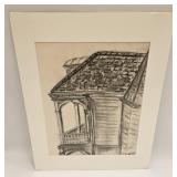 VINTAGE CHARCOAL HOUSE VIEW MATTED