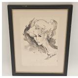 VINTAGE SIGNED MIXED MEDIA PORTRAIT OF A WOMEN