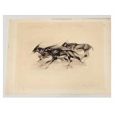 VINTAGE ARTIST SIGNED LITHOGRAPH ORYX RUNNING