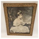 ANTIQUE CHROMOLITHO LITTLE GIRL GOLD GILDED FRAME