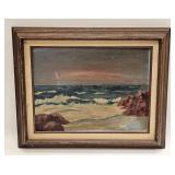 VINTAGE BEACH LANDSCAPE WITH WAVES ROCKS