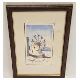 VINTAGE SIGNED WATERCOLOR SEA SIDE BUILDING