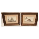 VINTAGE WATERCOLORS OLD CABIN LANDSCAPES