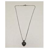 VTG MARCASITE HEART NECKLACE STERLING SILVER ITALY