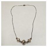 VINTAGE LIQUID SILVER STRAND & BEAD NECKLACE