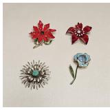 VINTAGE FLOWER DESIGN BROOCH LOT