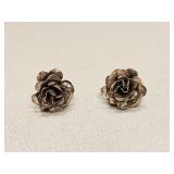 VINTAGE STERLING SILVER ROSE EARRINGS