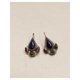 VTG MEXICO STERLING SILVER & MULTI STONE EARRINGS