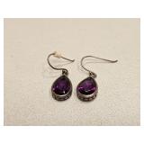 VTG 925 STERLING SILVER & PURPLE STONE EARRINGS