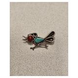 VTG NATIVE CORAL & TURQUOISE BIRD PIN
