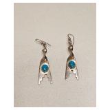 VTG NATIVE SIGNED MO-KA SS & TURQUOISE EARRINGS