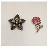 VINTAGE FLOWER DESIGN RHINESTONE BROOCH LOT