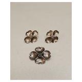 SS PIN & EARRINGS SIGNED K E IN FOUR LEAF CLOVER