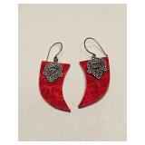 VTG STERLING SILVER EARRINGS RED MATERIAL