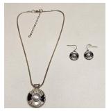 VTG SILVERTONE SIGNED KC NECKLACE & EARRINGS