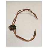 VINTAGE LARGE STONE BOLO TIE WEAVED LEATHER