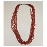 VINTAGE SEED BEAD NECKLACE RED MULTISTRAND
