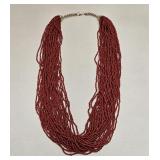 VINTAGE SEED BEAD NECKLACE RED MULTISTRAND