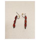 VINTAGE 925 STERLING SILVER & CORAL EARRINGS