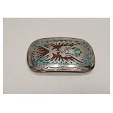 VTG NATIVE CRUSHED STONE BELT BUCKLE SILVERTONE