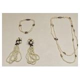 VINTAGE SEED PEARL NECKLACE & BRACELET & EARRINGS