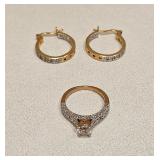 VINTAGE FASHION CLEAR RHINSTONE RING & EARRINGS