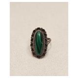 VTG STERLING SILVER MALACHITE RING HALLMARKED H