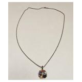 VTG STERLING SILVER CHAIN & MULTI STONE PENDANT