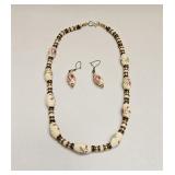 VINTAGE FASHION PORCELIAN BEAD NECKLACE & EARRINGS