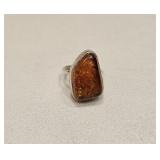 VINTAGE STERLING SILVER & AMBER RING